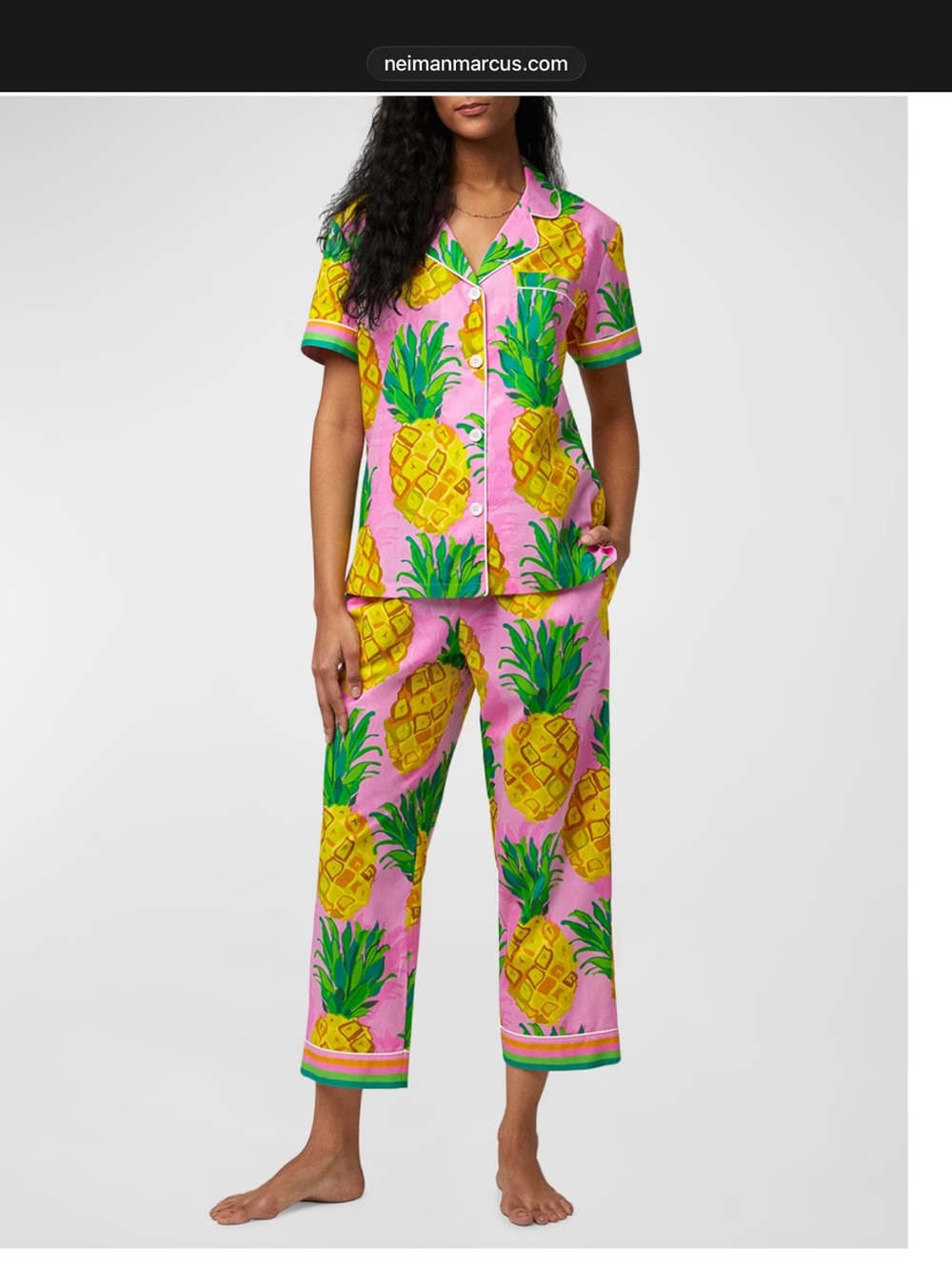 Trina Turk x Bed Head Pjs Pineapple-Print Cropped Pant 2-Piece Pajama Set